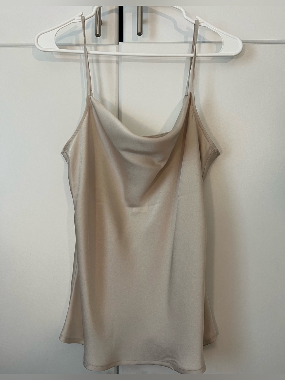 Express champagne light beige satin cowl neck tank top NWT medium